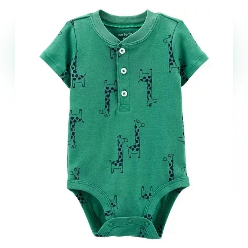 Carter's Giraffe Green Henley-Style Bodysuit Size 6 months - New With Tags